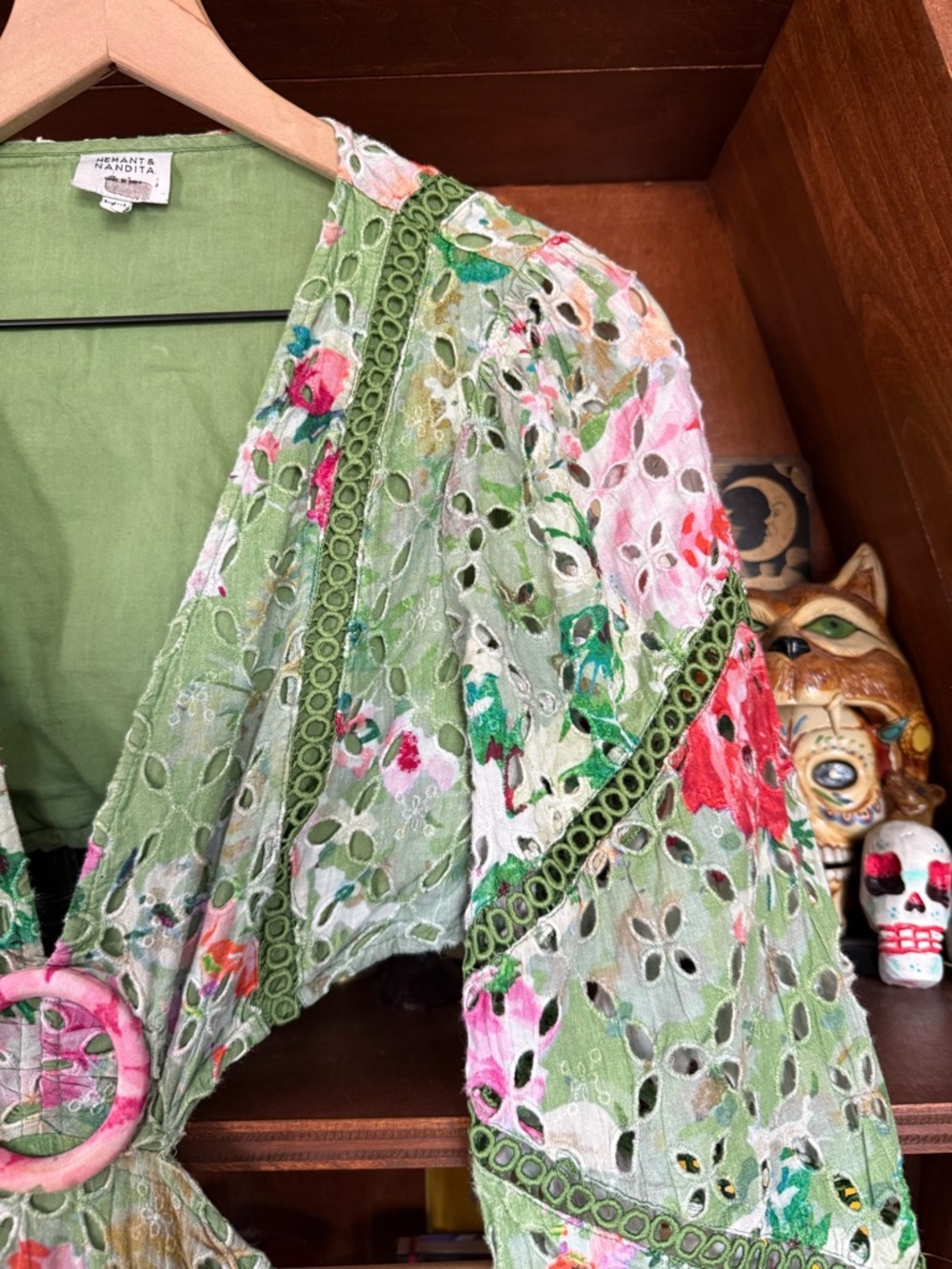 HEMANT & NANDITA - Green Floral Cutout Mini Dress - Women’s Small 2/4 - Picture 5 of 9